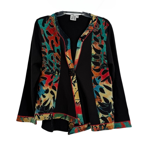 Parsley & Sage Jacket Womens Medium Artsy One Button Swing Blazer Black Multi - Picture 1 of 8